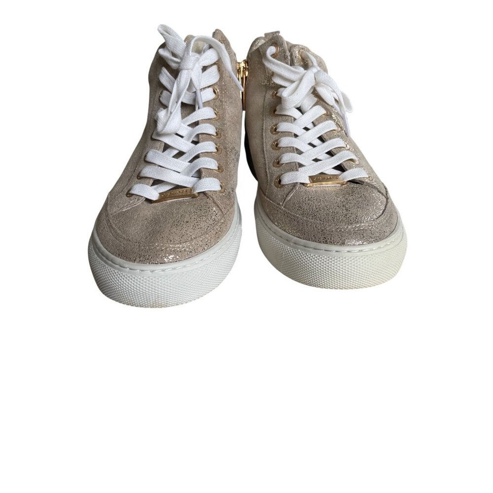 J/Slides | Ludlow Women's 7.5 Gold Metallic Leather High Top Lace Up Sneaker - Picture 3 of 9